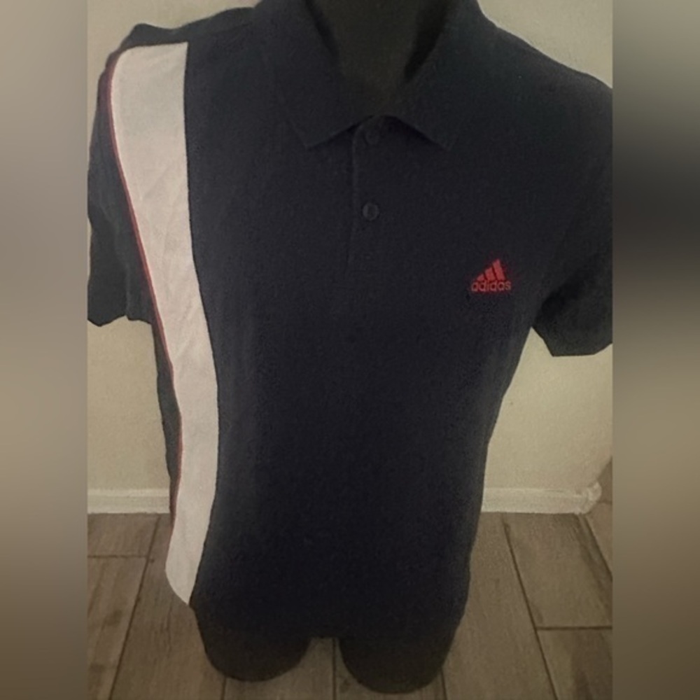 Men’s used Adidas size M medium blue white red polo shirt cotton